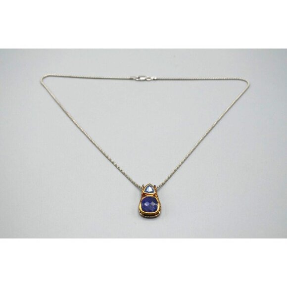 Lapis Lazuli Geometric Necklace Square + Triangle Cut 925 Silver Italy ADI 9.53g - Picture 1 of 9